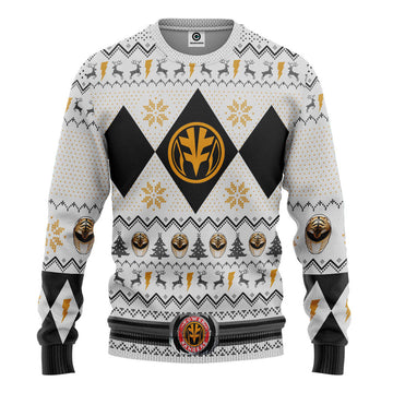 Gearhumans 3D MMPR White Ranger Christmas Custom Ugly Sweater