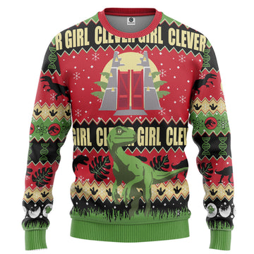 Gearhumans 3D Jurassic Park Clever Girl Ugly Christmas Custom Ugly Sweater