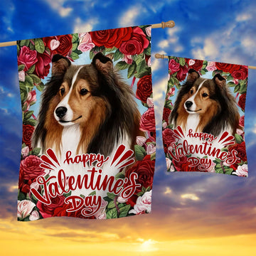 Gearhumans 3D Happy Valentines Day Collie Dog Custom Flag