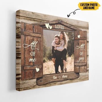 Gearhumans 3D All Of Me Loves All Of You Wooden Custom Photo Custom Name Canvas