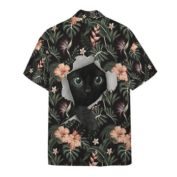 Gearhumans 3D Hawaii Vibe Black Cat Short Sleeve Shirt