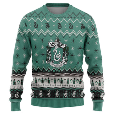 Gearhumans 3D H.P Slytherin Holiday Ugly Christmas Custom Ugly Sweater