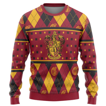 Gearhumans 3D H.P Gryffindor Crest Holiday Ugly Christmas Custom Ugly Sweatshirt