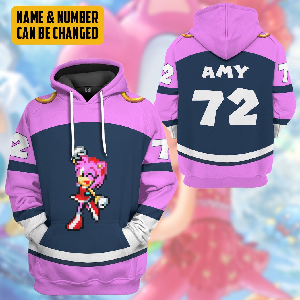トップス amy sama Gearhumans 3D STH Amy Rose Custom Name Custom Number Tshirt Hoodie App