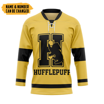 Gearhumans 3D H.P Hufflepuff House Custom Name Custom Number Hockey Jersey