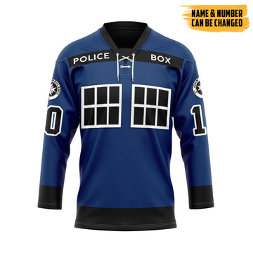 Gearhumans 3D Tardis Doctor Who Custom Name Custom Number Hockey Jersey