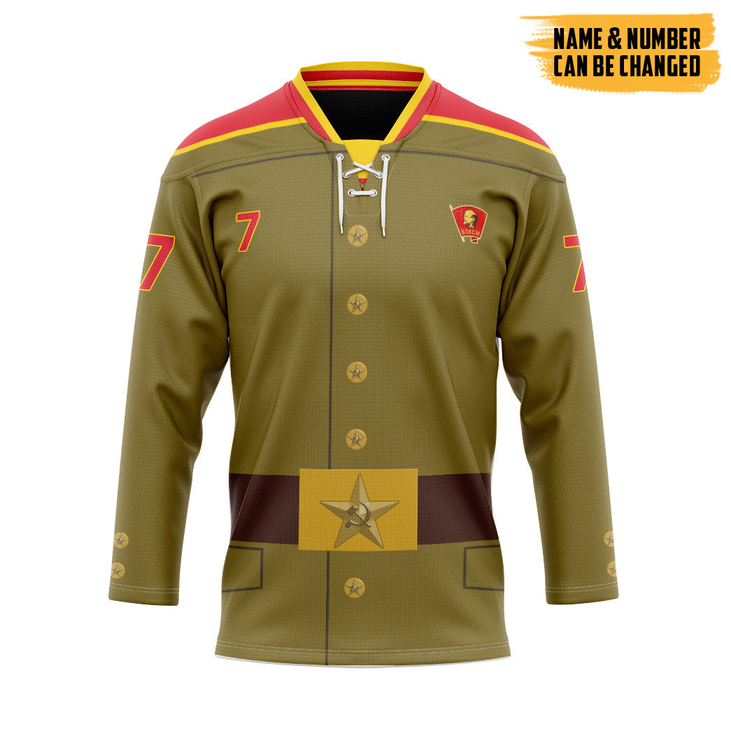 Gearhumans 3D Red Army Soviet Military Custom Name Custom Number Hockey Jersey