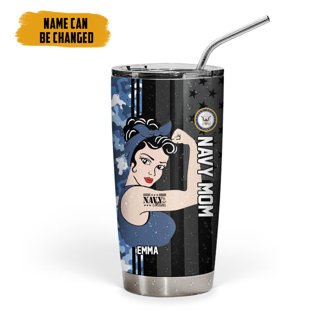 Gearhumans 3D US Navy Mom Mothers Day Custom Name Design Insulated Vacuum Tumbler