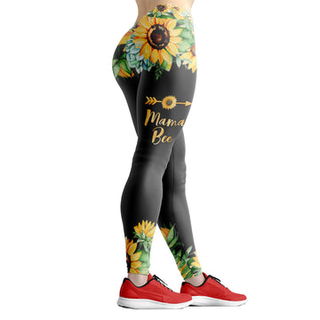 Gearhumans 3D Mama Bee Sunflowers Mothers Day Custom Legging