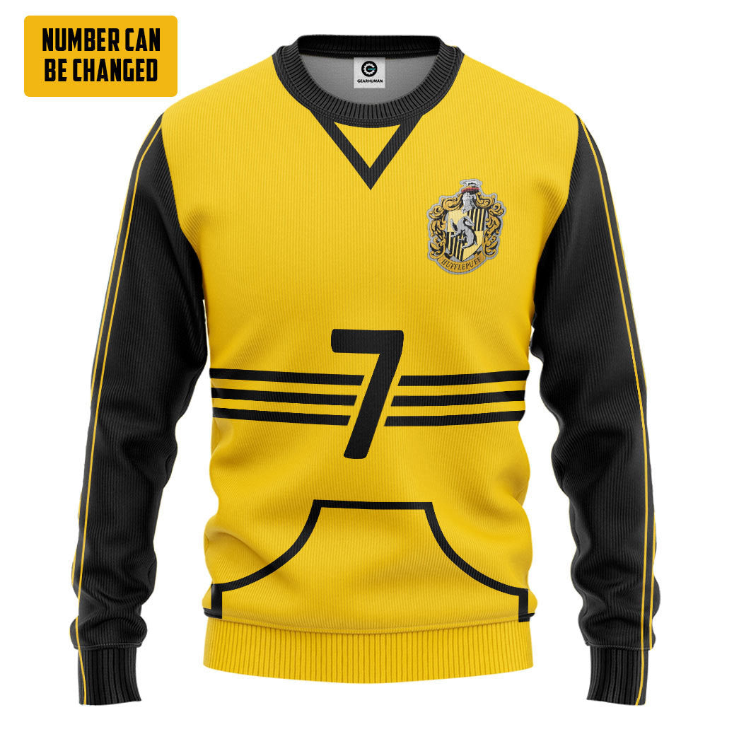 Gearhumans 3D H.P Hufflepuff Quidditch Uniform Custom Number Hoodie Ts