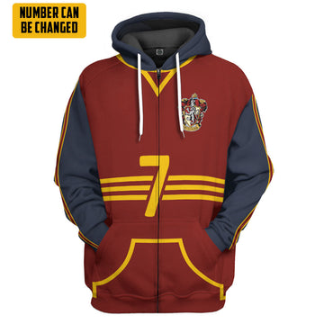 Gearhumans 3D H.P Gryffindor Quidditch Uniform Custom Number Hoodie Tshirt Apparel