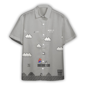 Gearhumans 3D Gray 8Bit Mario Custom Short Sleeves Shirt