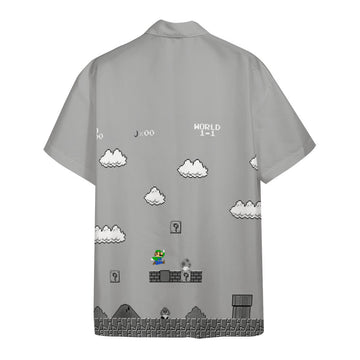 Gearhumans 3D Gray 8Bit Luigi Custom Short Sleeves Shirt
