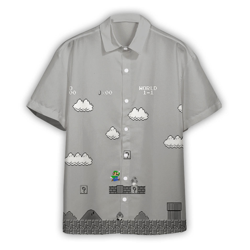 Gearhumans 3D Gray 8Bit Luigi Custom Short Sleeves Shirt