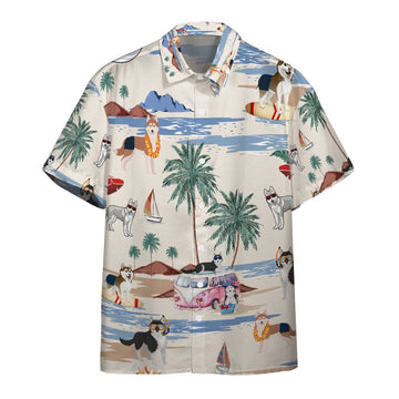 Gearhumans 3D Husky Summer Beach Retro Custom Hawaiian Shirt