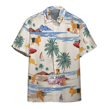 Gearhumans 3D Golden Retriever Summer Beach Retro Custom Hawaiian Shirt