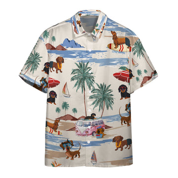 Gearhumans 3D Dachshund Summer Beach Retro Custom Hawaiian Shirt