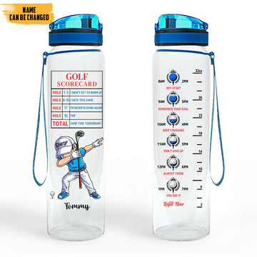 Gearhumans 3D Father's Day Gift Golf Scorecard Custom Name Water Bottle