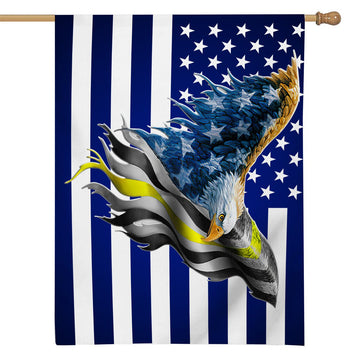 Gearhumans 3D Eagle Thin Yellow Line Flag Custom Flag