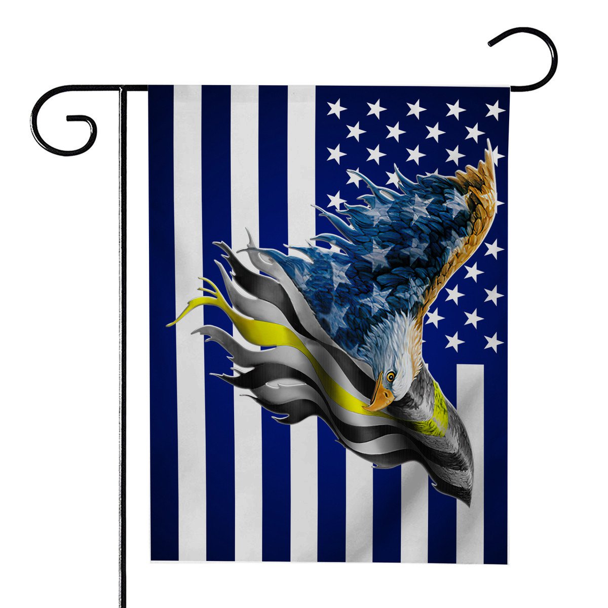 Gearhumans 3D Eagle Thin Yellow Line Flag Custom Flag