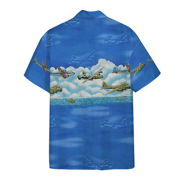 Gearhumans 3D Blue Aircrafts Custom Hawaii Shirt