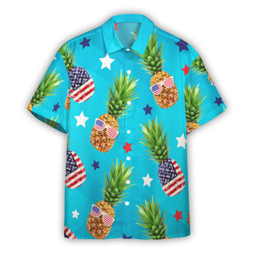 Gearhumans 3D Pineapples Wear Glasses 4th Of July Custom Hawaiian Shirt