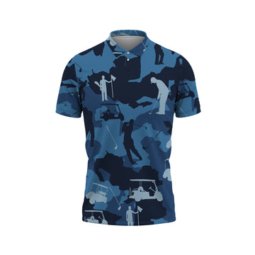 Gearhumans 3D Blue Camo Golf Custom Polo Shirt