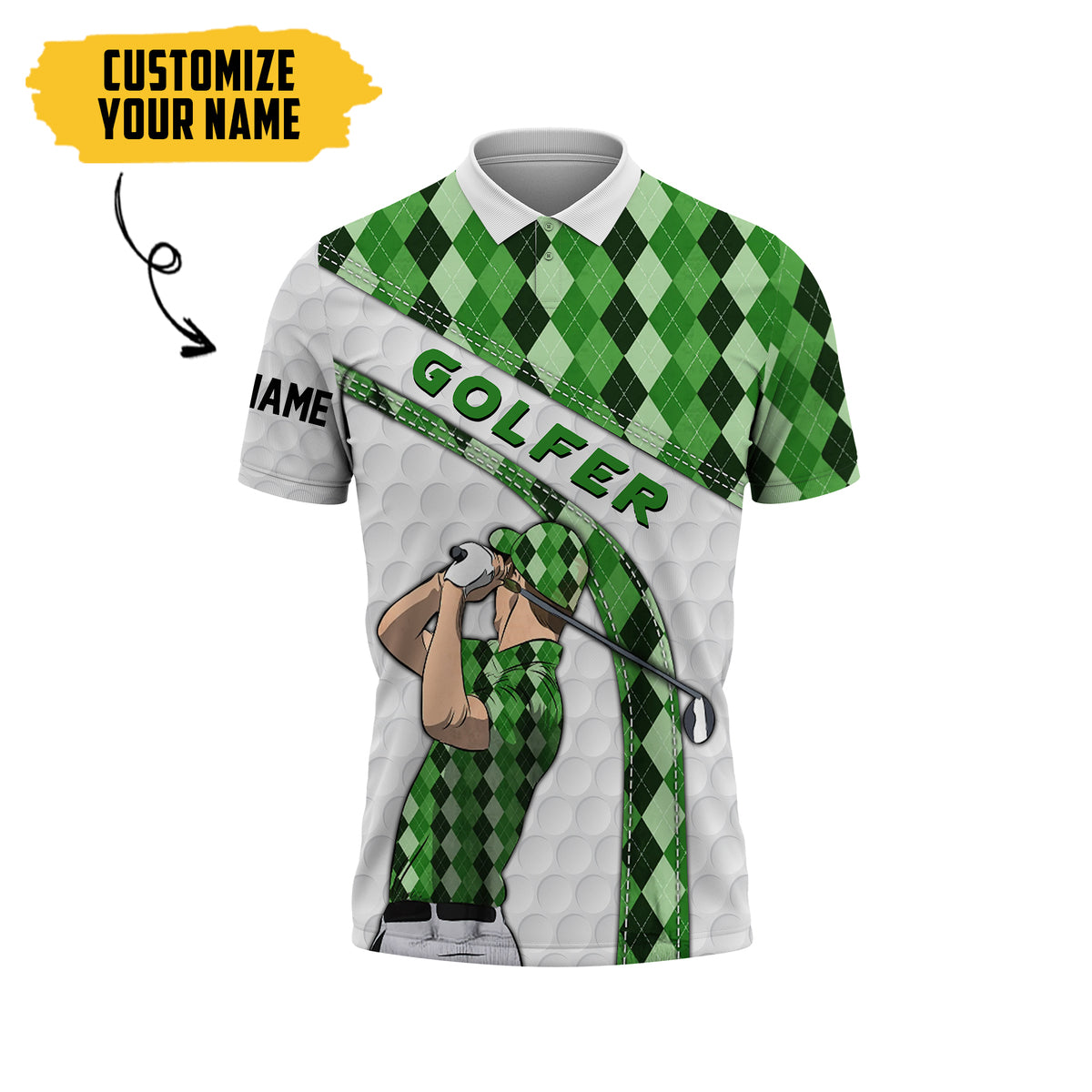 Gearhumans 3D Green Golfer Custom Name Polo Shirt