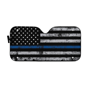 Gearhumans 3D Blue Thin Line American Flag Auto Sunshade