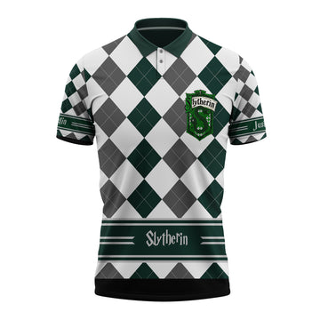 Gearhumans 3D HP Slytherin Custom Name Polo Shirt