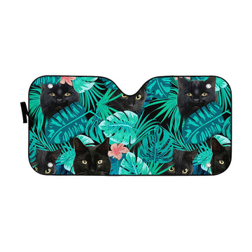 Gearhumans 3D Black Cat Tropical Car Auto Sunshade