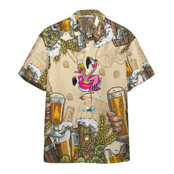 Gearhumans 3D Flamingo and Beer Custom Hawaii Shirt