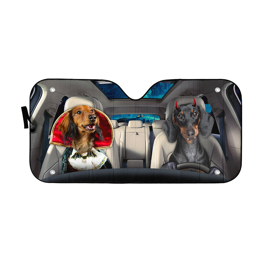 Gearhumans 3D Halloween Dachshund Dogs Vampire Custom Car Auto Sunshade