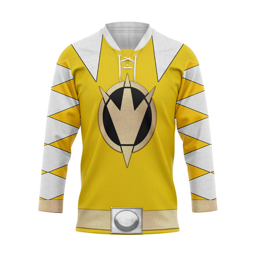 Gearhumans 3D Power Ranger Dino Thunder Yellow Custom Hockey Jersey