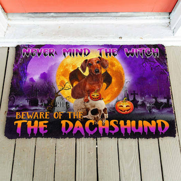 Gearhumans 3D Beware Of Halloween Vampire Dachshund Custom Doormat