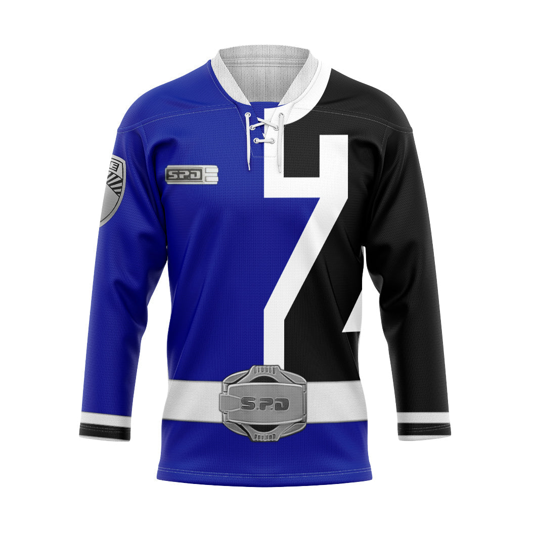 Gearhumans 3D Blue Ranger S.P.D Custom Hockey Jersey