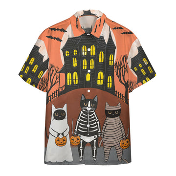 Gearhumans 3D Happy Halloween You Go First Black Cats Custom Short Sleeves Shirt