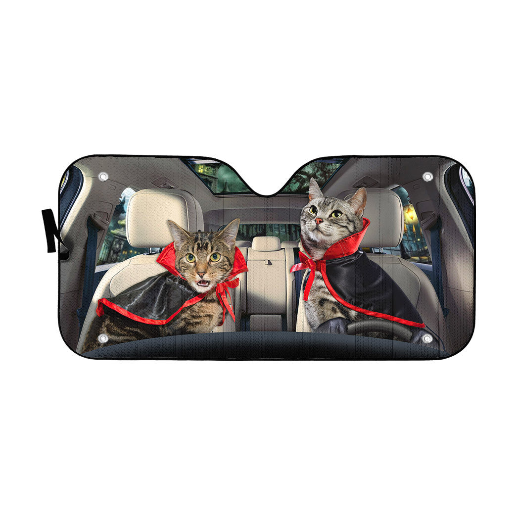 Gearhumans 3D Halloween American Shorthair Cats Vampire Custom Car Auto Sunshade