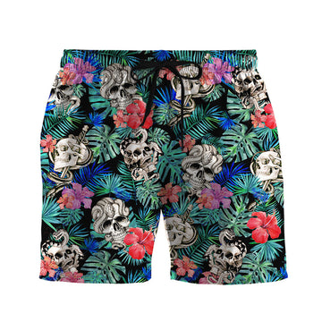 Gearhumans 3D Skull Lover Tattoo Pattern Custom Beach Short