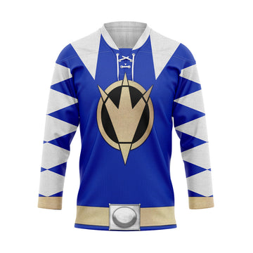 Gearhumans 3D Power Ranger Dino Thunder Blue Custom Hockey Jersey