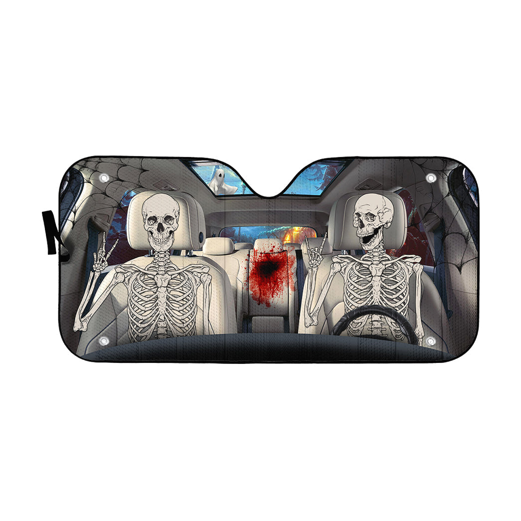 Gearhumans 3D Halloween Funny Skeleton Custom Car Auto Sunshade
