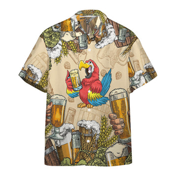 Gearhumans 3D Parrot and Beer Custom Hawaii Shirt