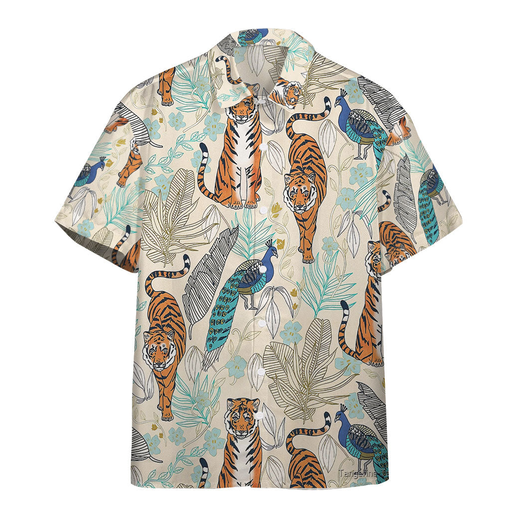 Gearhumans 3D Tiger And Peacock Tropical Custom Hawaii Shirt