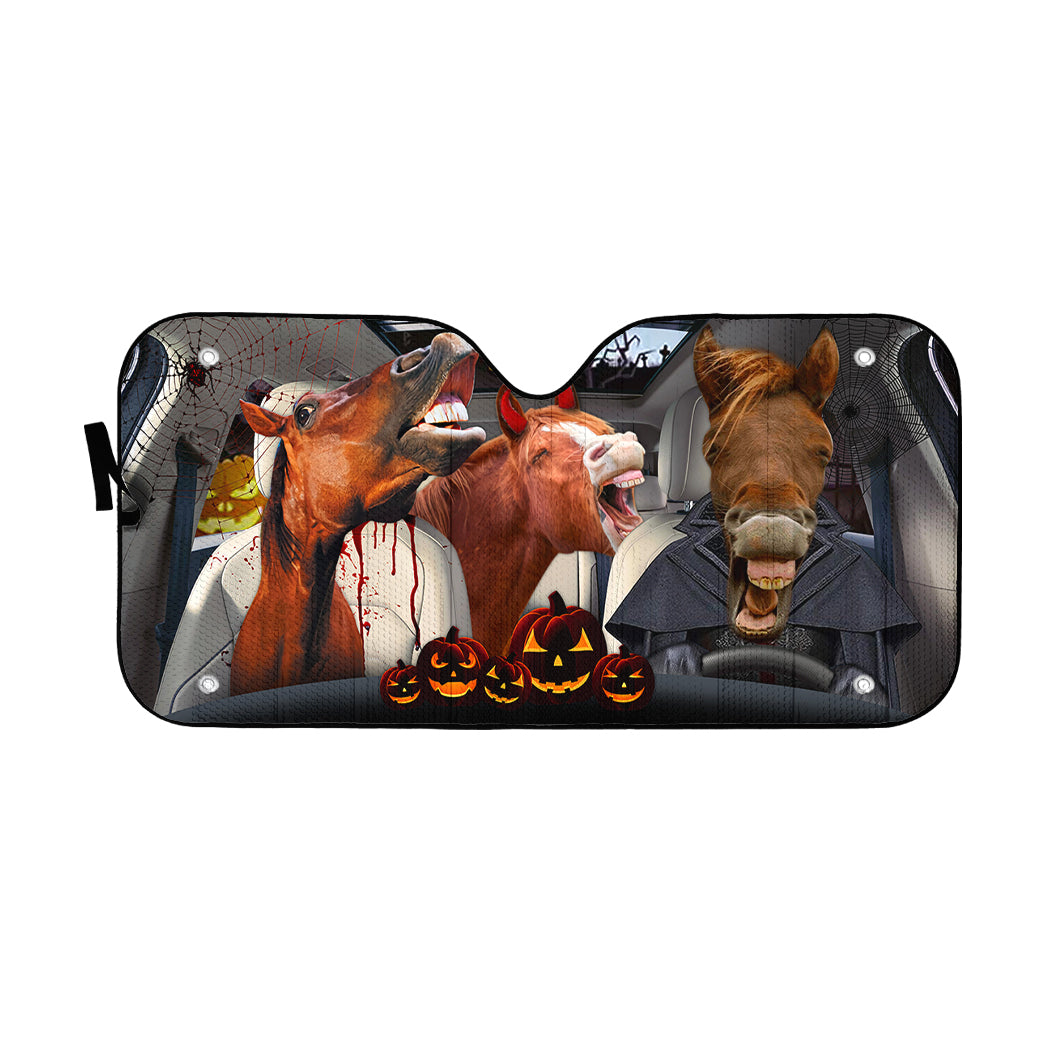 Gearhumans 3D Halloween Horses Family Custom Car Auto Sunshade