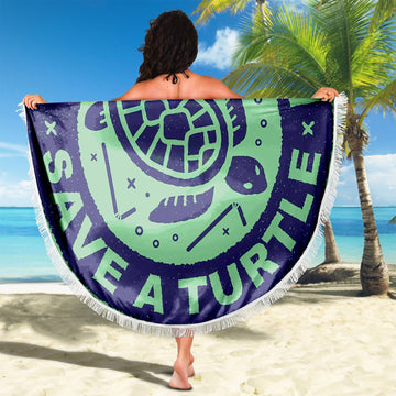 Gearhumans 3D Save A Turtle Custom Round Beach Towel