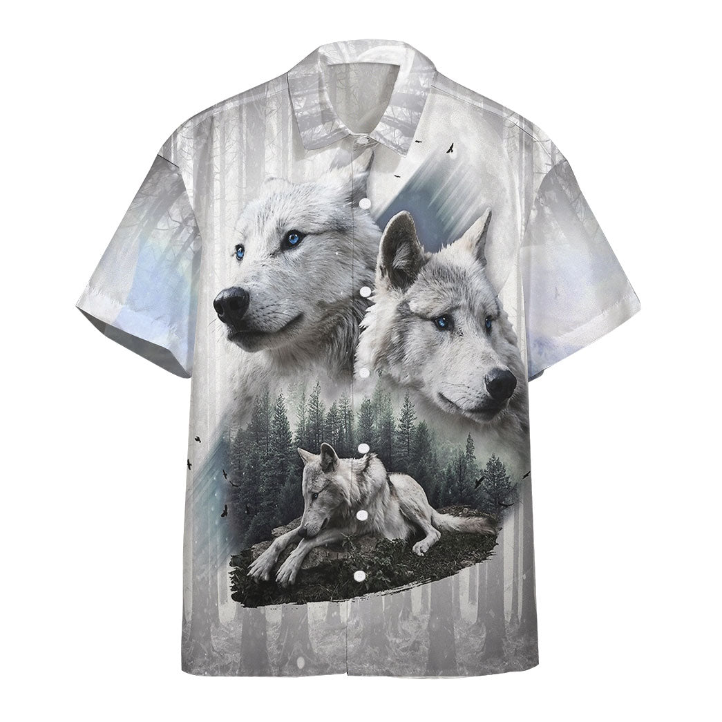 camisa de desenho arte game horizon personalizado -... Gearhumans 3D White Wolves Pack Custom Hawaii Shirt