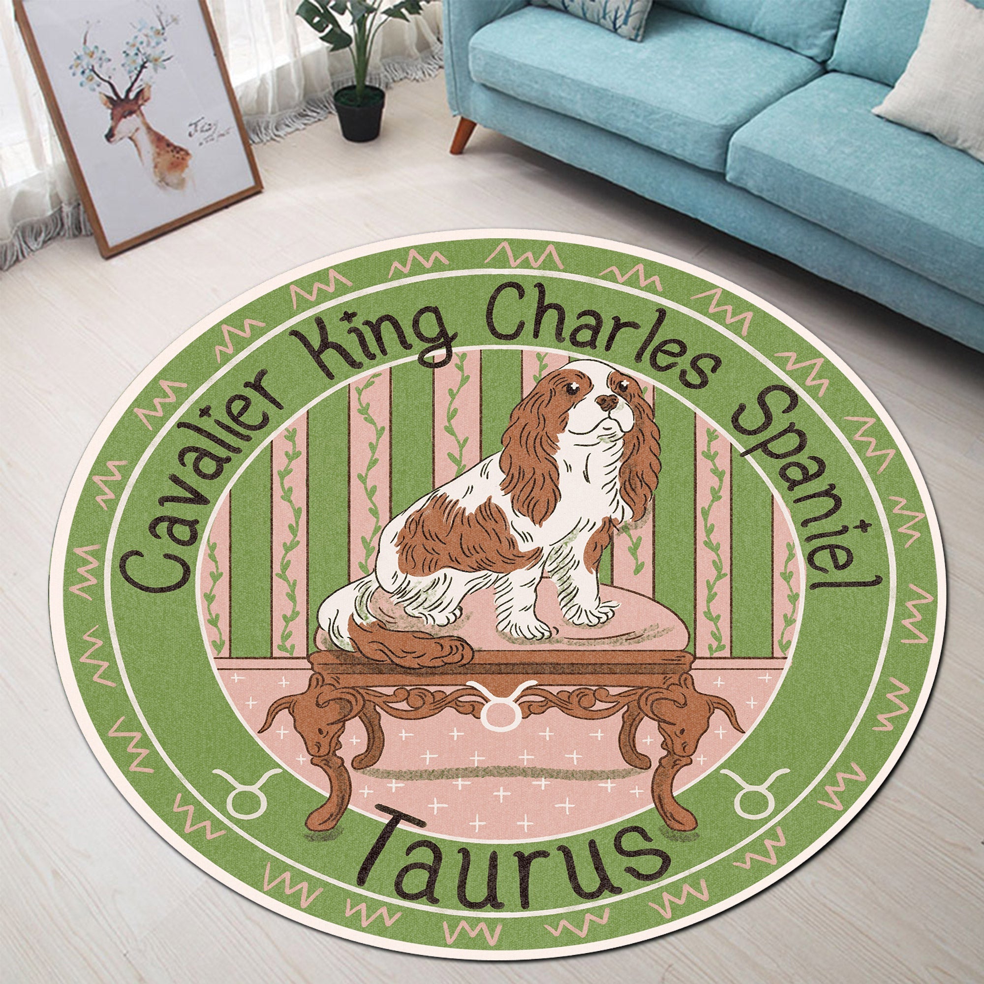 Gearhumans 3D Cavalier King Charles Spaniel Dog Taurus Zodiac Sign Custom Round Rug