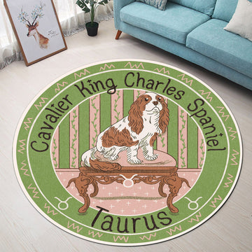 Gearhumans 3D Cavalier King Charles Spaniel Dog Taurus Zodiac Sign Custom Round Rug