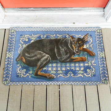 Gearhumans 3D Happy Doberman Custom Doormat