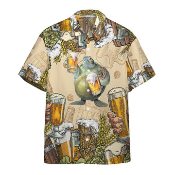 Gearhumans 3D Turtle and Beer Custom Hawaii Shirt